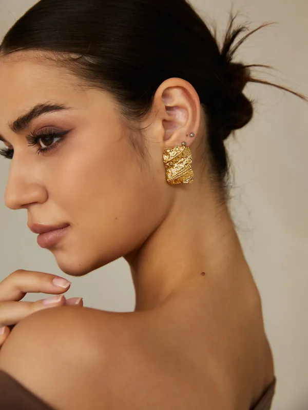 Gold Square Earrings sold by COMMENSE