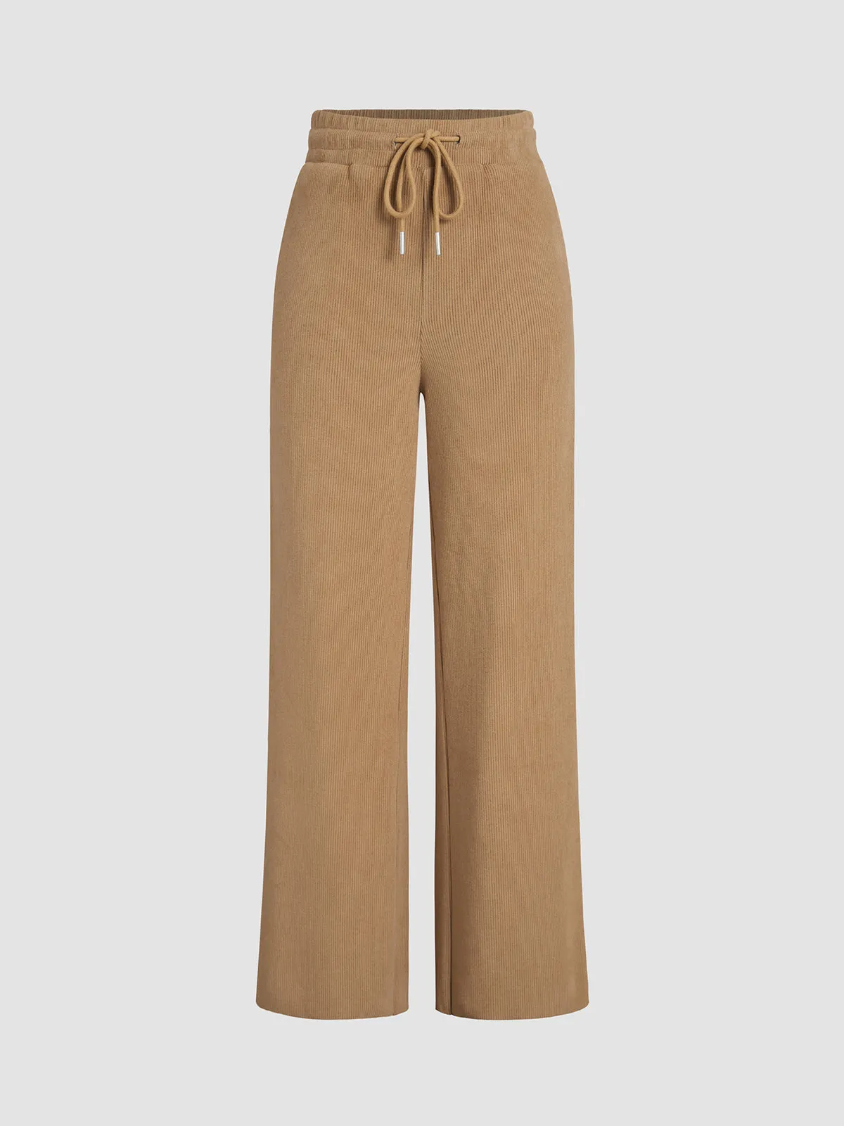 Camel Drawstring Ribbed Wide Leg Pants sold by COMMENSE