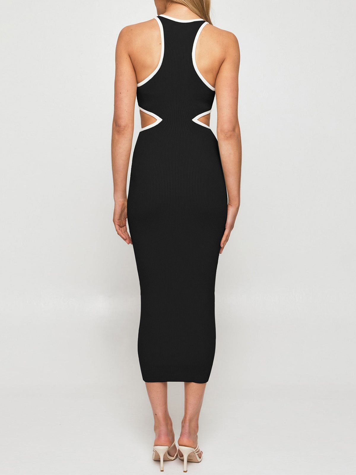 Contrast Trim Cutout Bodycon Long Dress sold by COMMENSE product image thumbnail 4