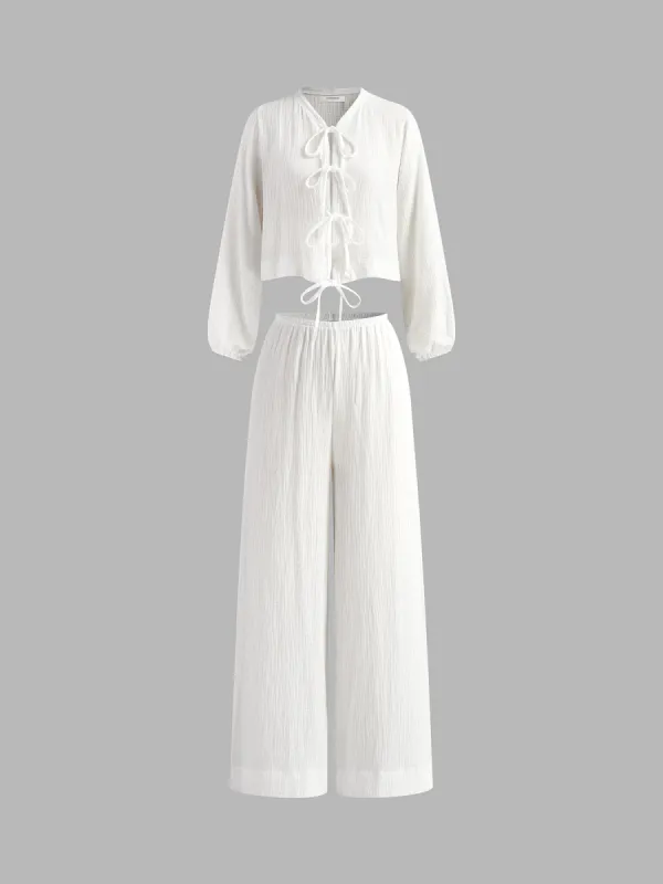 Cotton Tie Front Pants Set sold by COMMENSE