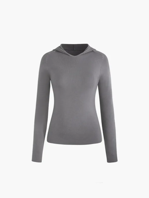 Solid Hooded Long Sleeve Knit Top sold by COMMENSE