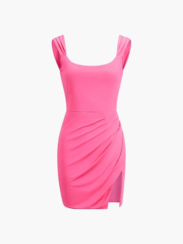 Tied Open Back Ruched Short Dress sold by COMMENSE