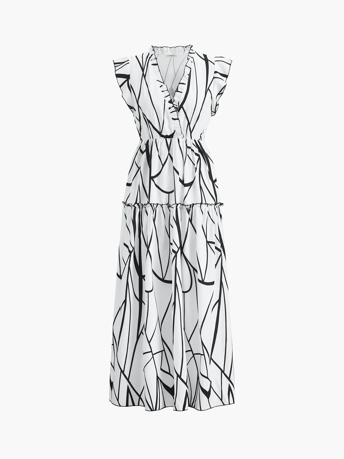 Abstract Lines Print Sleeveless Maxi Dress sold by COMMENSE