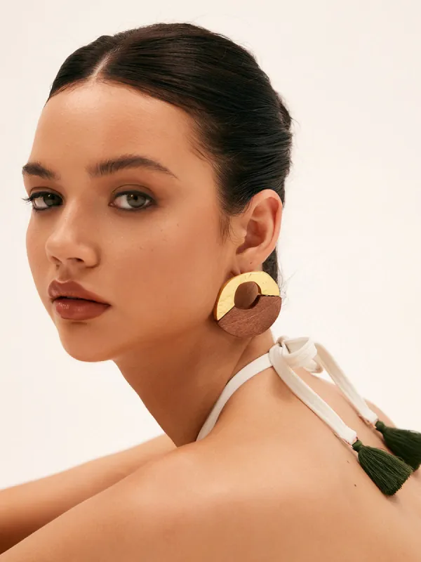 Wooden & Alloy Splicing Dangle Earrings sold by COMMENSE