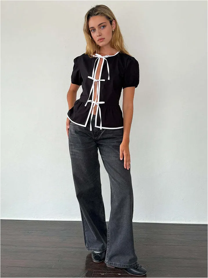 Contrast Binding Bow Decor Knotted Shirt sold by COMMENSE product image thumbnail 4