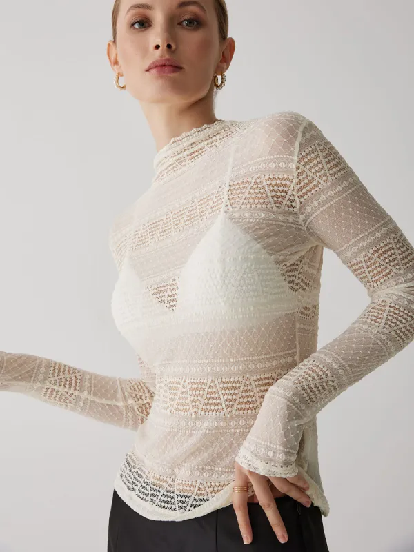 Sheer Lace Lettuce Trim Top sold by COMMENSE