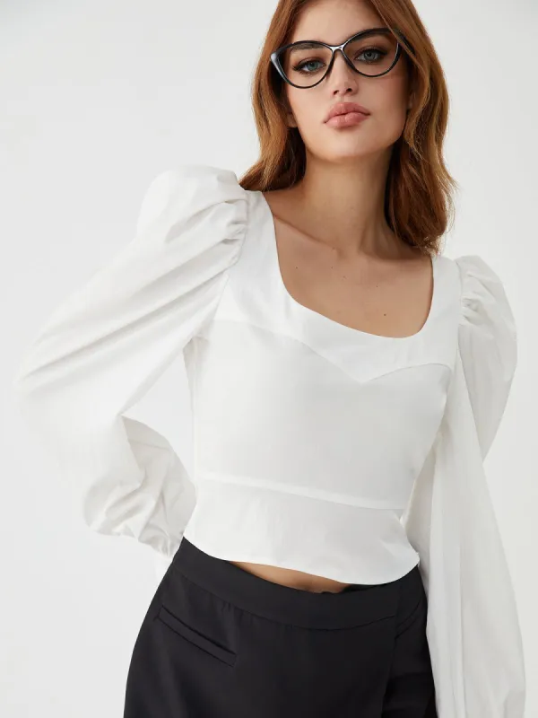 Square Neck Lantern Sleeve Blouse sold by COMMENSE