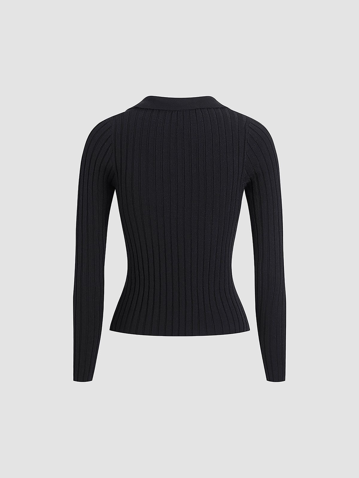 Collared Solid V-Neck Sweater sold by COMMENSE product image thumbnail 2