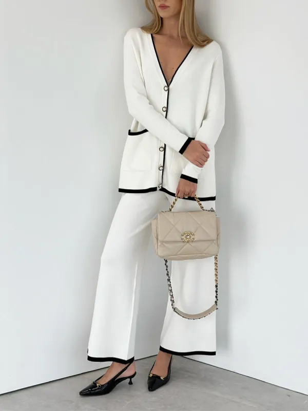 Contrast Trim Button Pocket Two Pieces Pants Set sold by COMMENSE