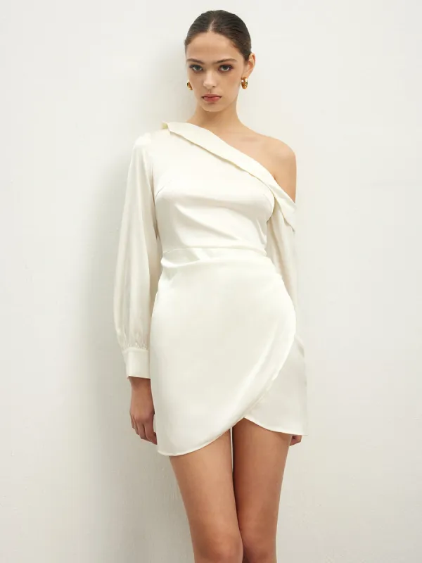 Asymmetrical Collar Pleated Dress sold by COMMENSE