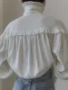 Lapel Lettuce Trim Lantern Sleeves Shirt sold by COMMENSE