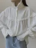 Lapel Lettuce Trim Lantern Sleeves Shirt sold by COMMENSE