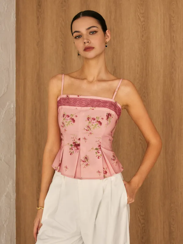 Floral Lace Trim Cami Top sold by COMMENSE