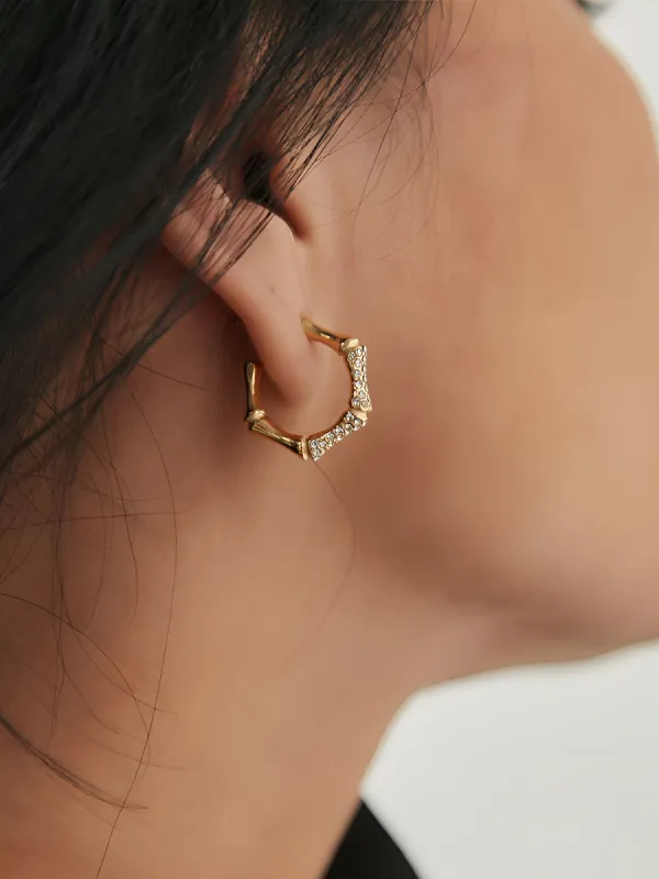 Bamboo Rhinestone Hoop Earrings sold by COMMENSE