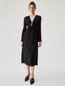 Pleated V-neck Tie-back Midi Dress sold by COMMENSE
