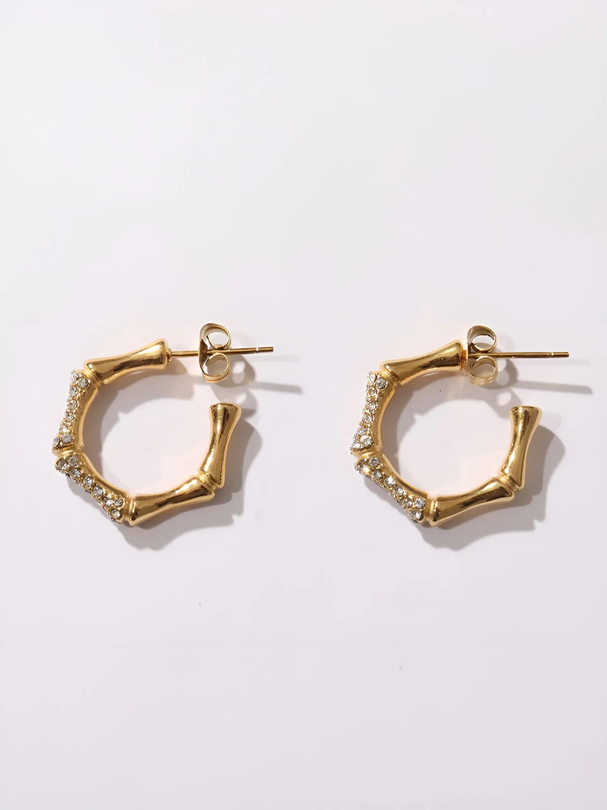 Bamboo Rhinestone Hoop Earrings sold by COMMENSE product image thumbnail 2