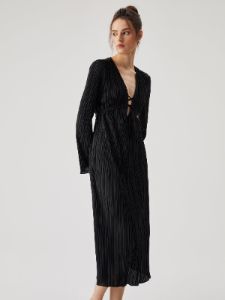 Pleated V-neck Tie-back Midi Dress sold by COMMENSE