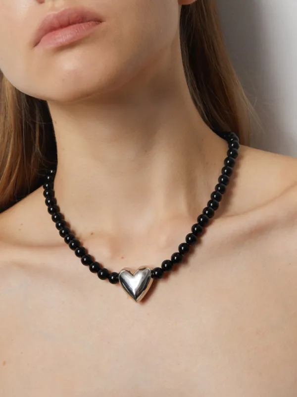 Black Onyx Heart Necklace made by COMMENSE