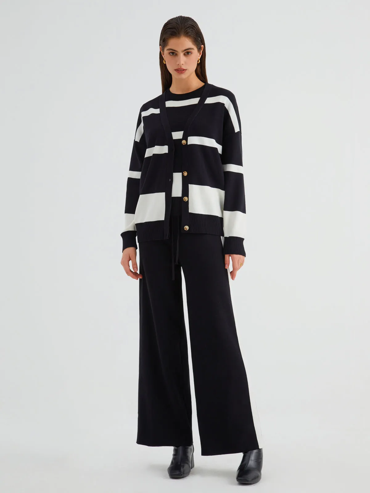 Minimalism Stripe Sweater Three Piece Pants Set sold by COMMENSE product image thumbnail 5