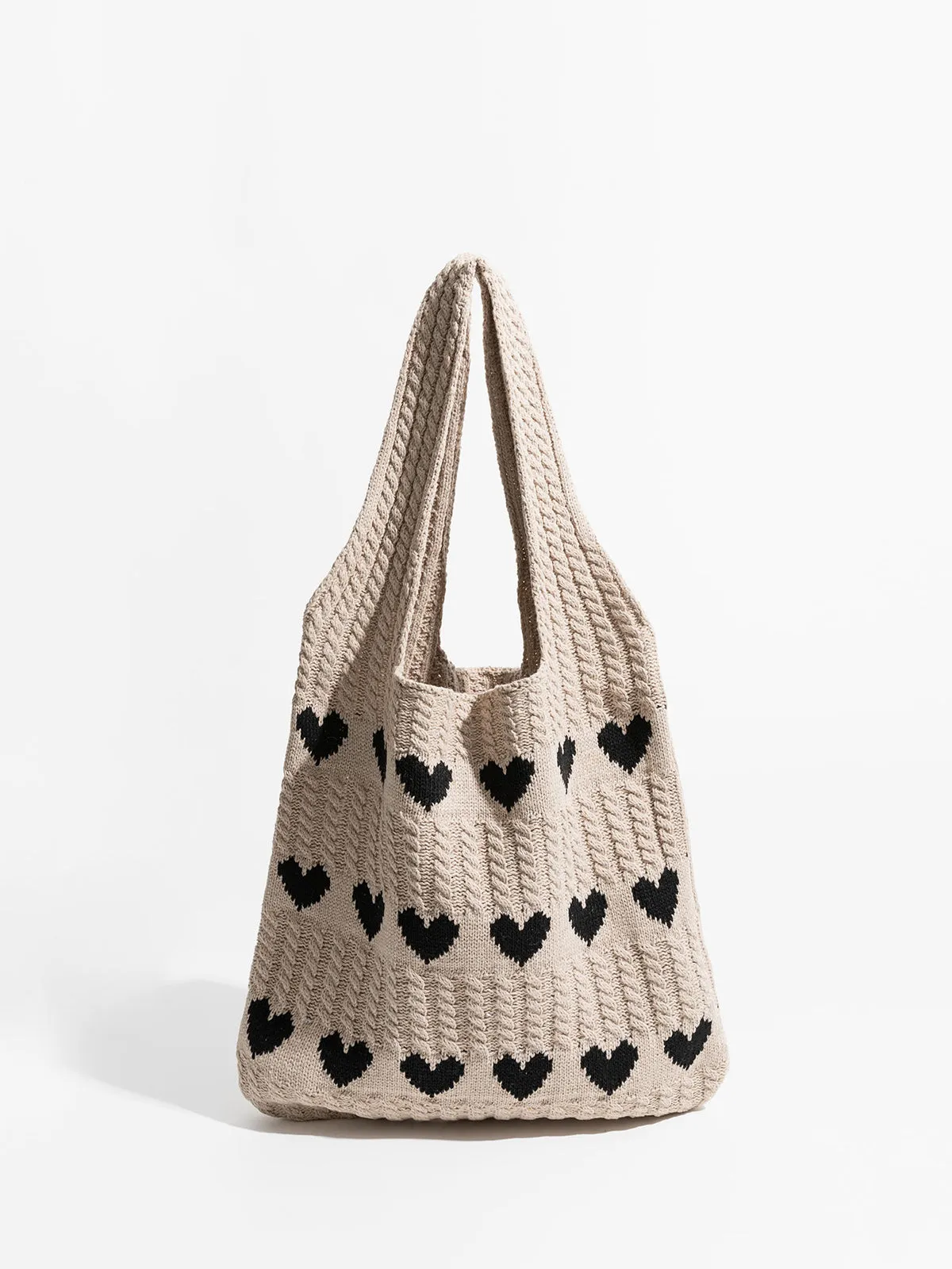 Heart Pattern Knit Shoulder Bag sold by COMMENSE