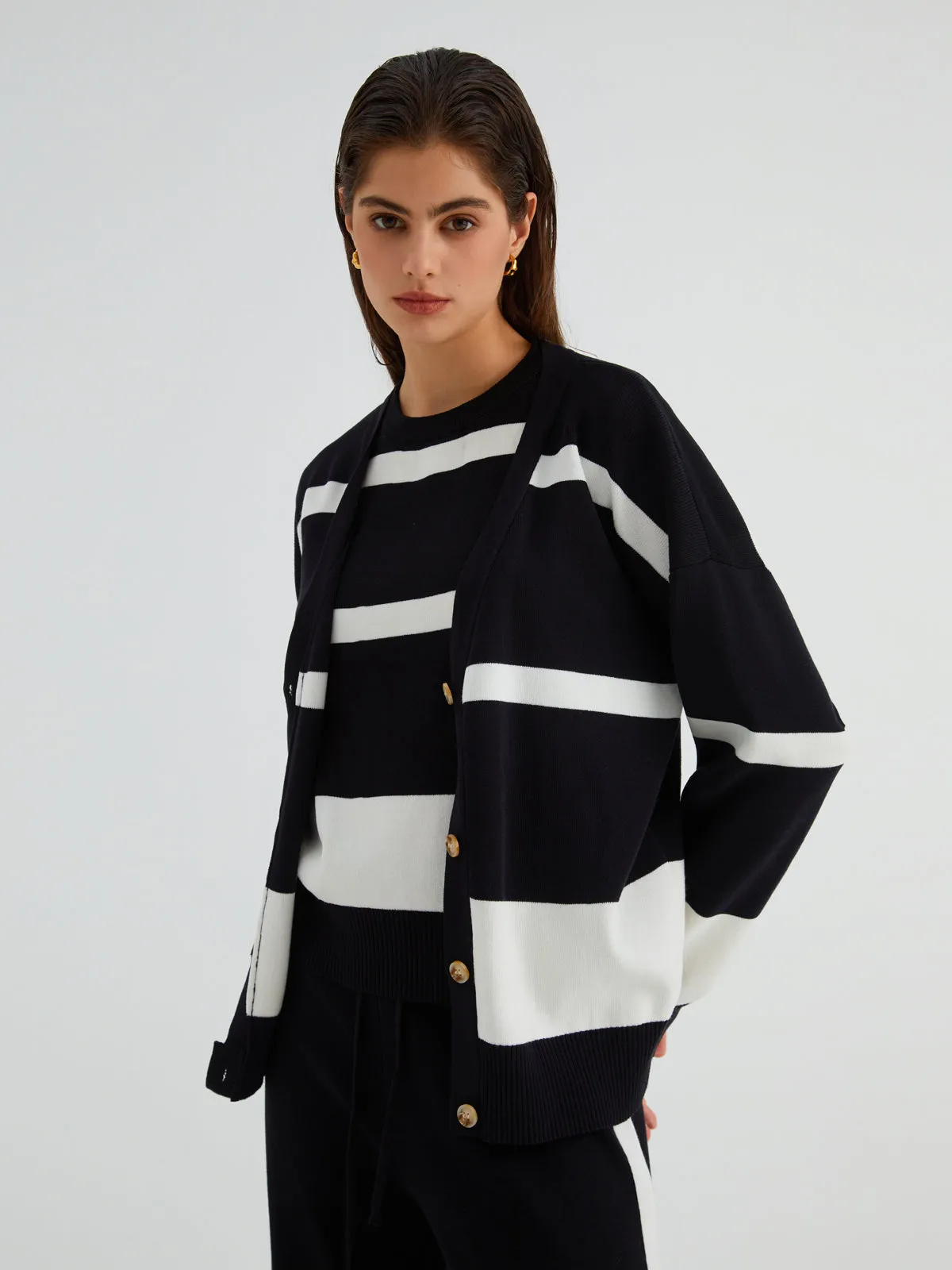 Minimalism Stripe Sweater Three Piece Pants Set sold by COMMENSE product image thumbnail 3