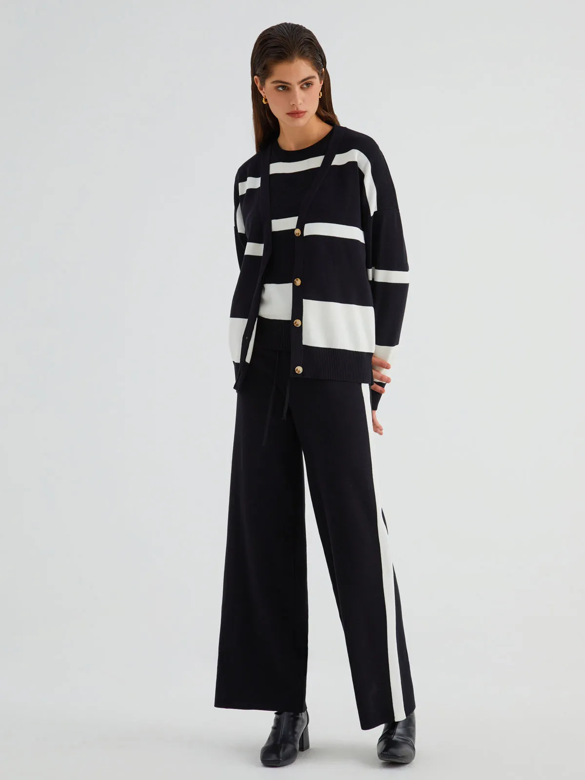 Minimalism Stripe Sweater Three Piece Pants Set sold by COMMENSE product image thumbnail 4