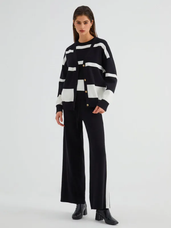 Minimalism Stripe Sweater Three Piece Pants Set sold by COMMENSE