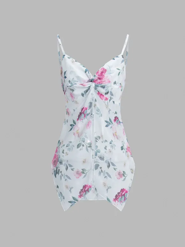 Twist Floral Longline Flyaway Cami Top made by COMMENSE