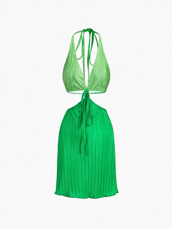 Halter Open Back Textured Short Dress sold by COMMENSE