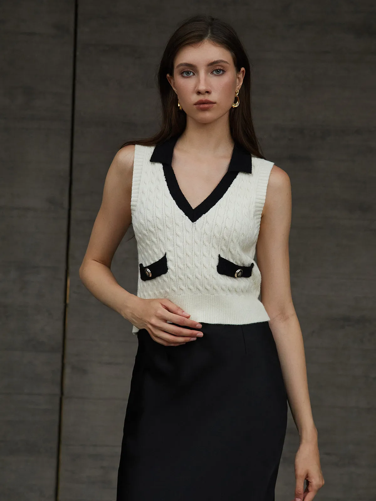 Contrast Binding Textured Sweater Vest sold by COMMENSE product image thumbnail 2
