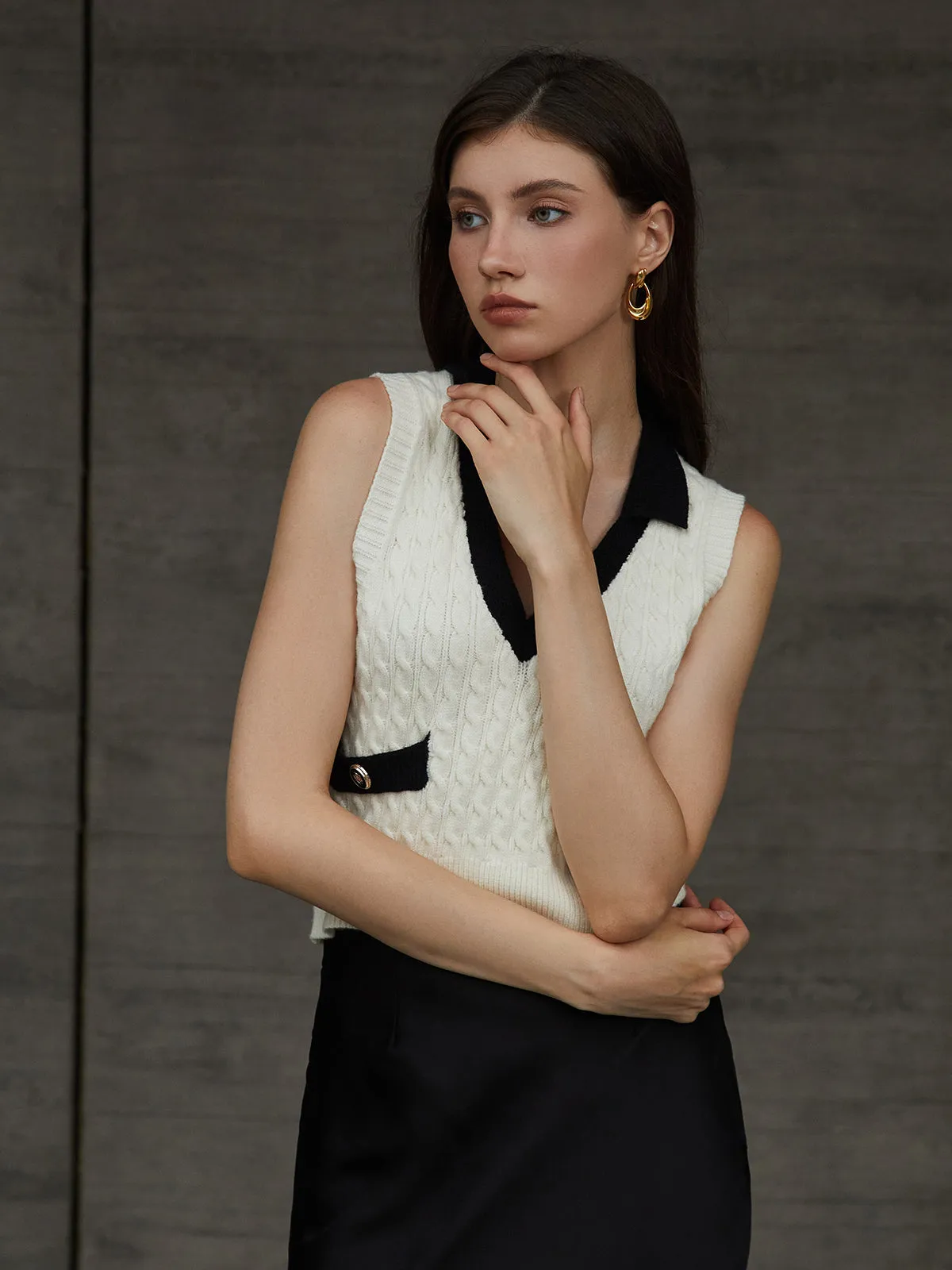 Contrast Binding Textured Sweater Vest sold by COMMENSE product image thumbnail 3