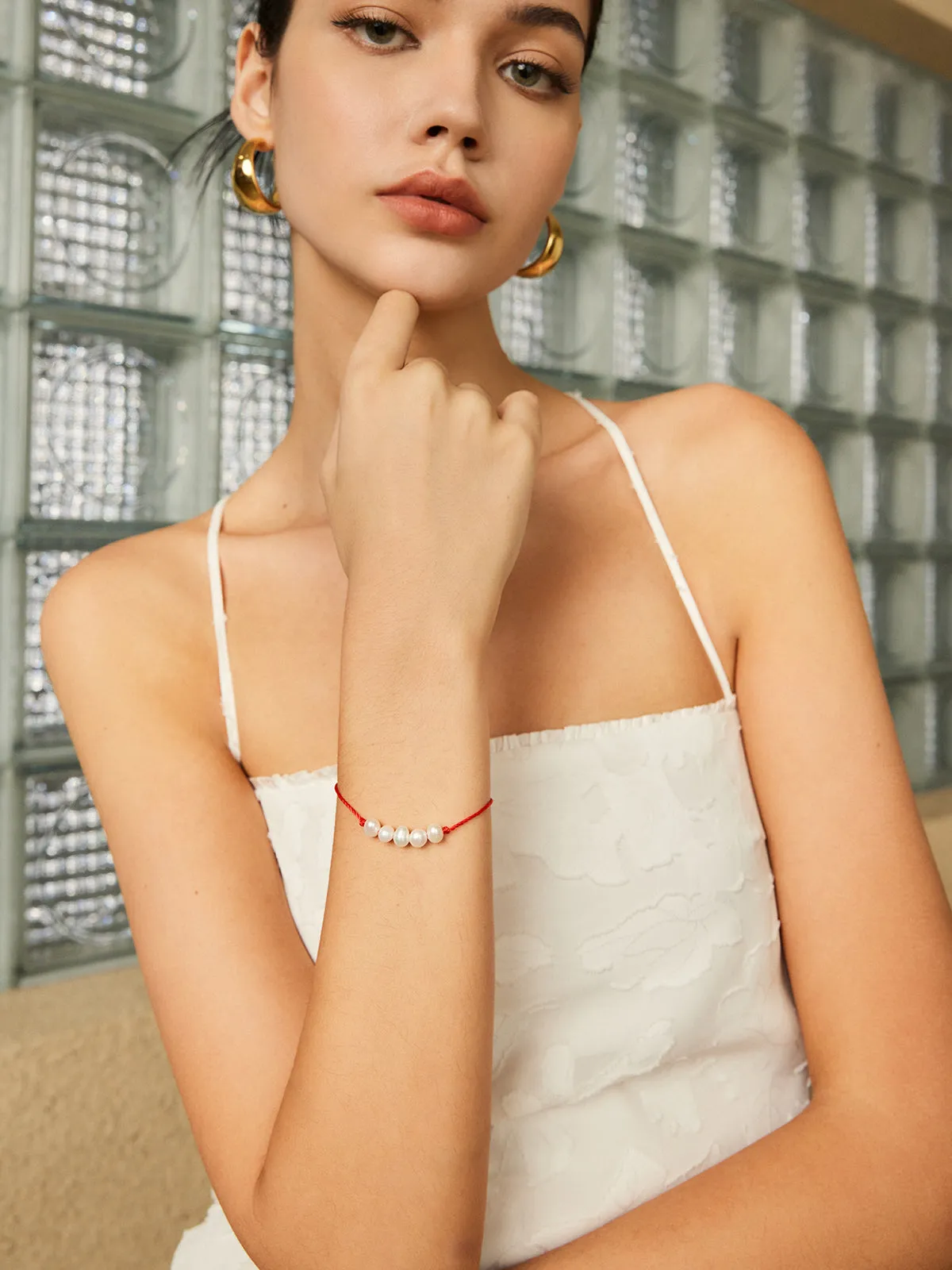 Pearl Beaded Red String Lucky Bracelet sold by COMMENSE product image thumbnail 2