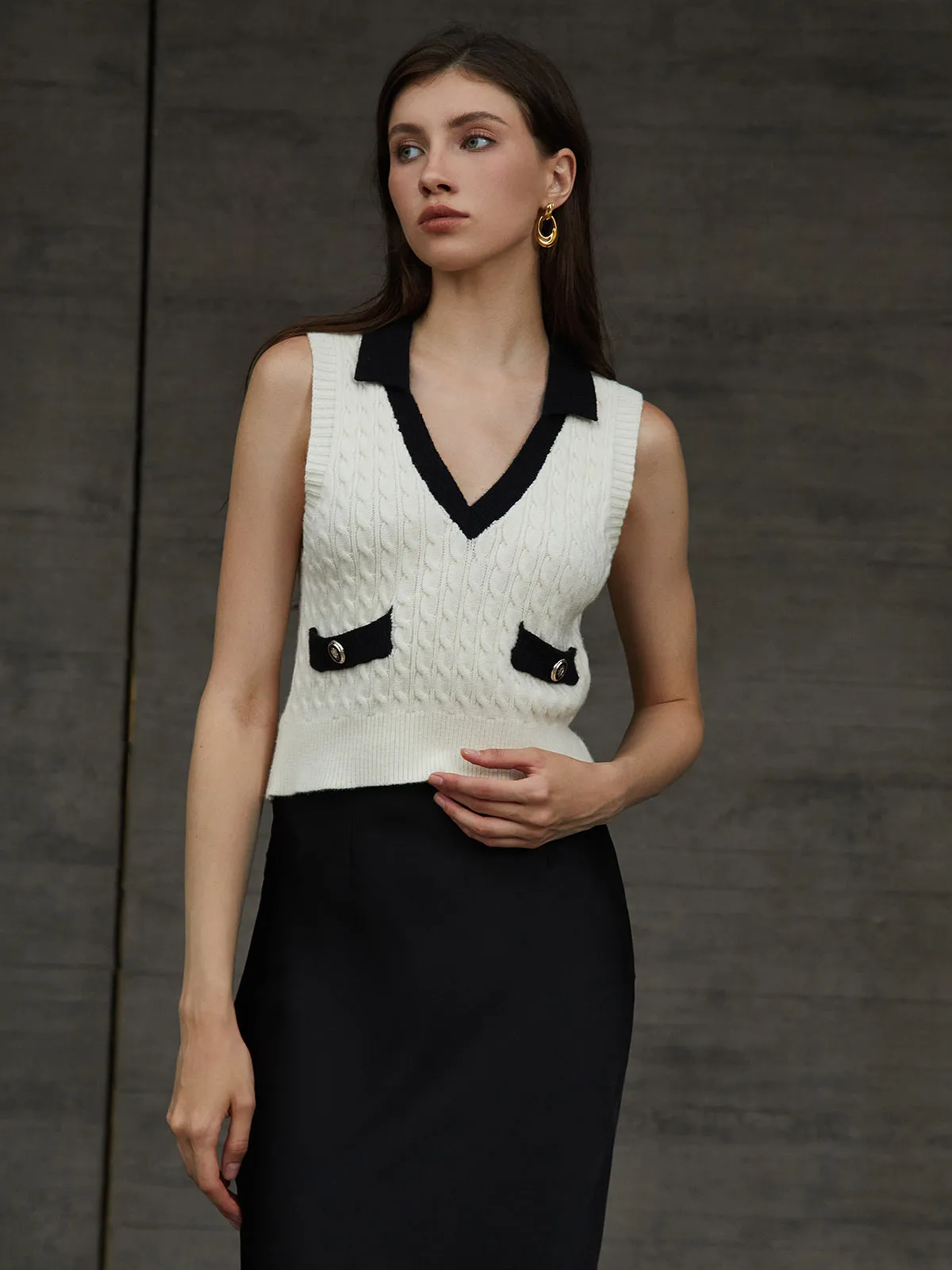 Contrast Binding Textured Sweater Vest sold by COMMENSE
