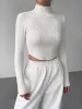 Knit Rib Long Sleeve Mock Neck Crop Top sold by COMMENSE
