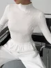 Knit Rib Long Sleeve Mock Neck Crop Top sold by COMMENSE