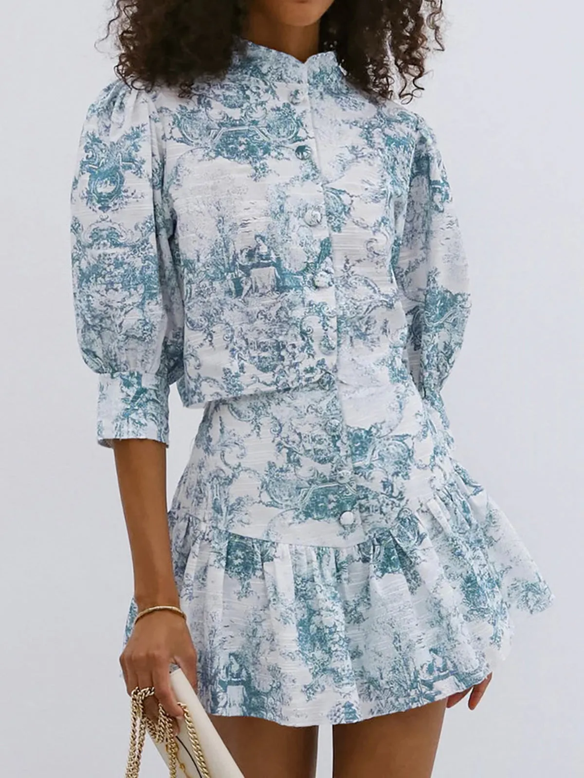 Vintage Printed Stand Collar Skirt Set sold by COMMENSE product image thumbnail 2