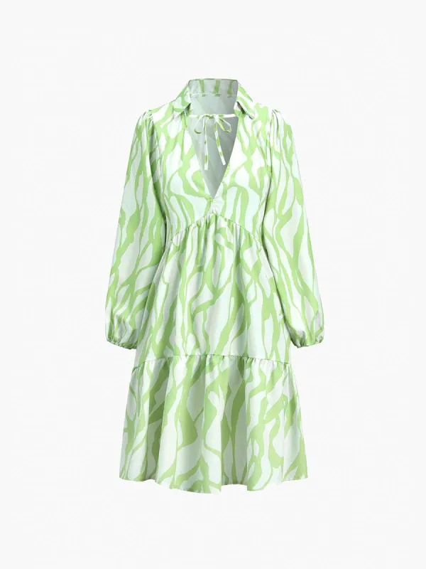 Geometric Print V-Neck Midi Dress sold by COMMENSE