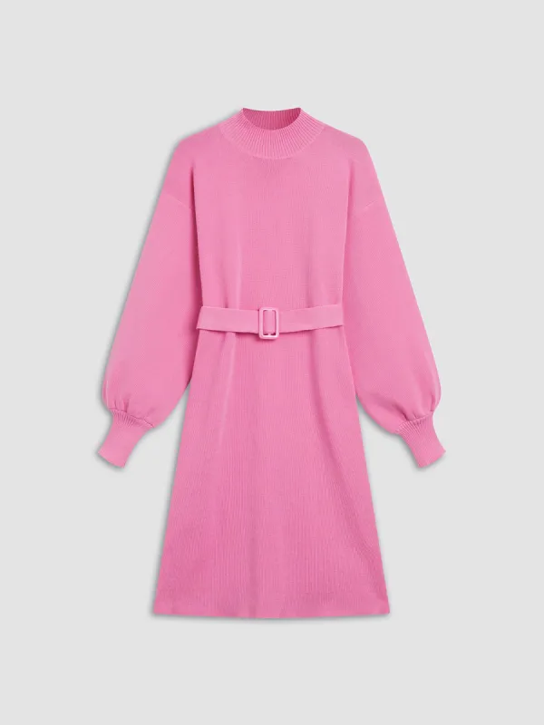 Solid Belted Sweater Dress made by COMMENSE