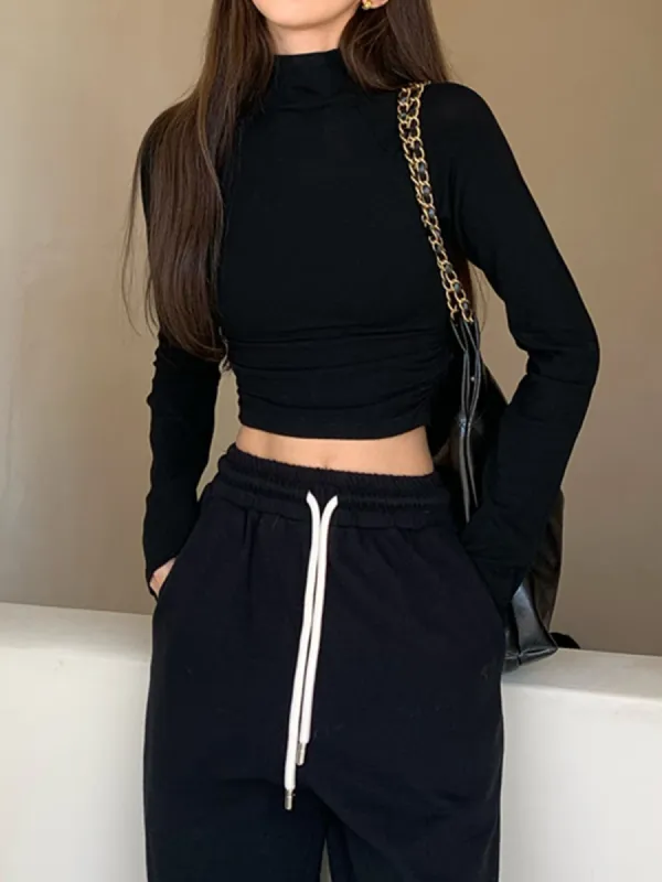 Basic Long Sleeve Crop Shirt sold by COMMENSE