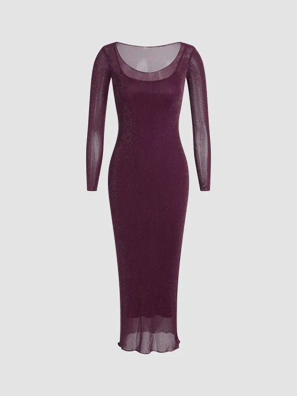 Burgundy Glitter Mesh Long Dress sold by COMMENSE