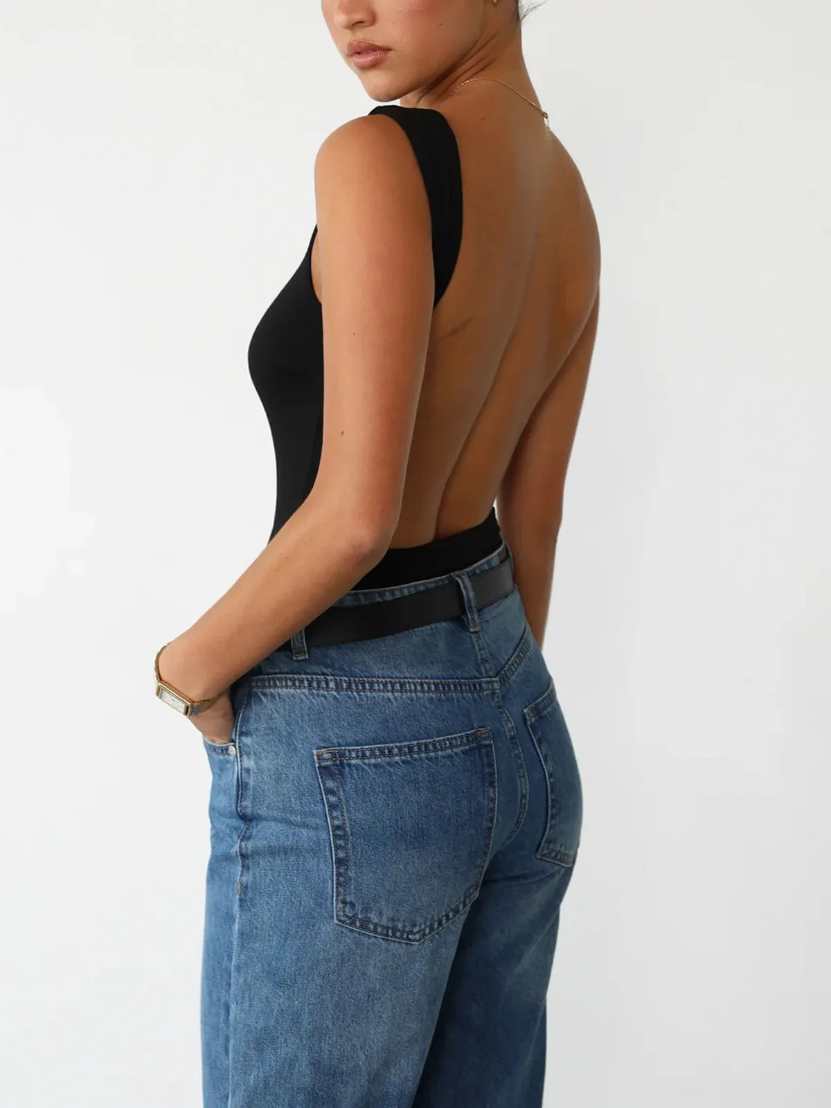 Slinky Open Back Sleeveless Bodysuit sold by COMMENSE