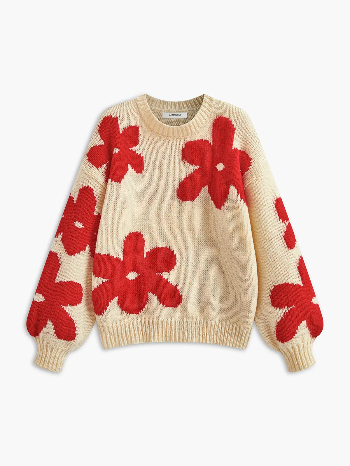 Crew Neck Flower Mechanism Knitting Top sold by COMMENSE