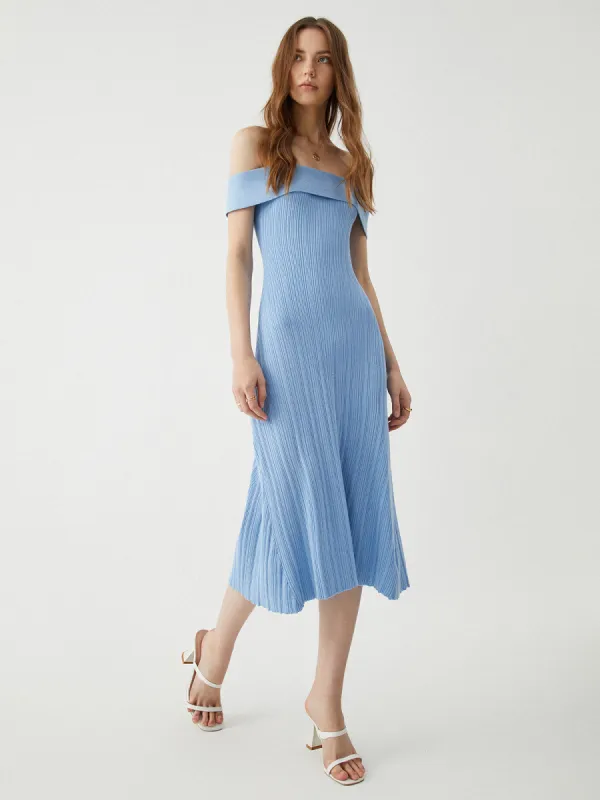 Off-Shoulder Ribbed Midi Sweater Dress sold by COMMENSE