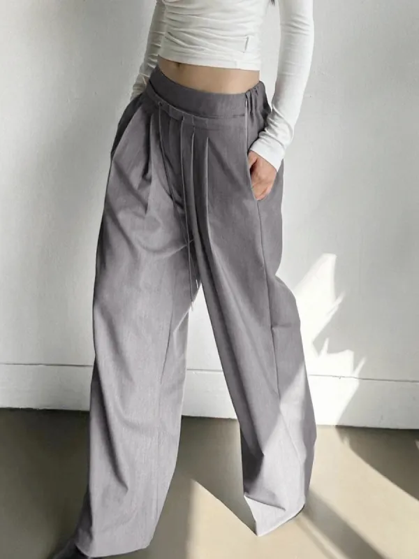 Drawstring Pleat Wide Leg Dress Pants sold by COMMENSE