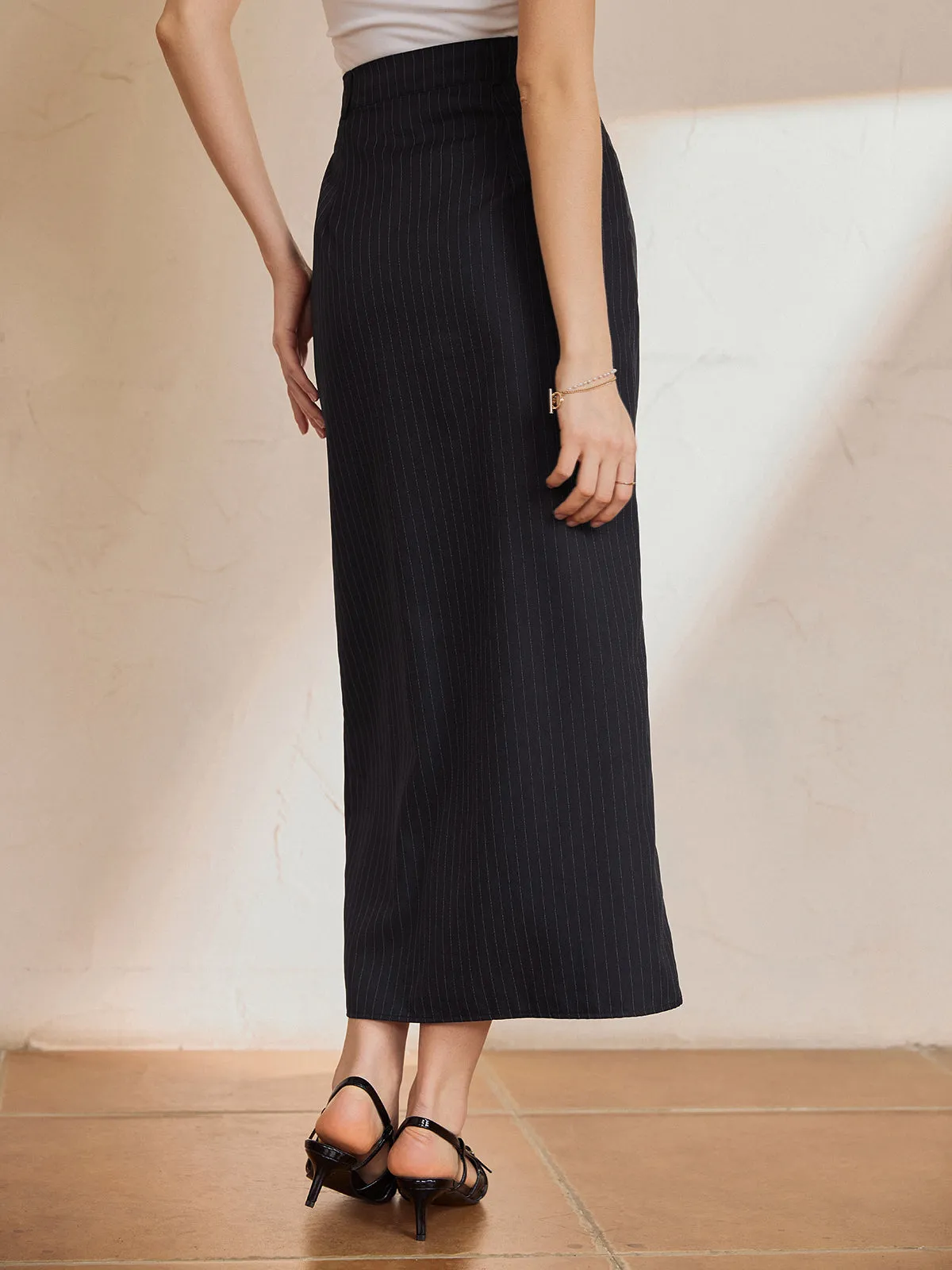 Solid Stripe Split Maxi Skirt sold by COMMENSE product image thumbnail 5