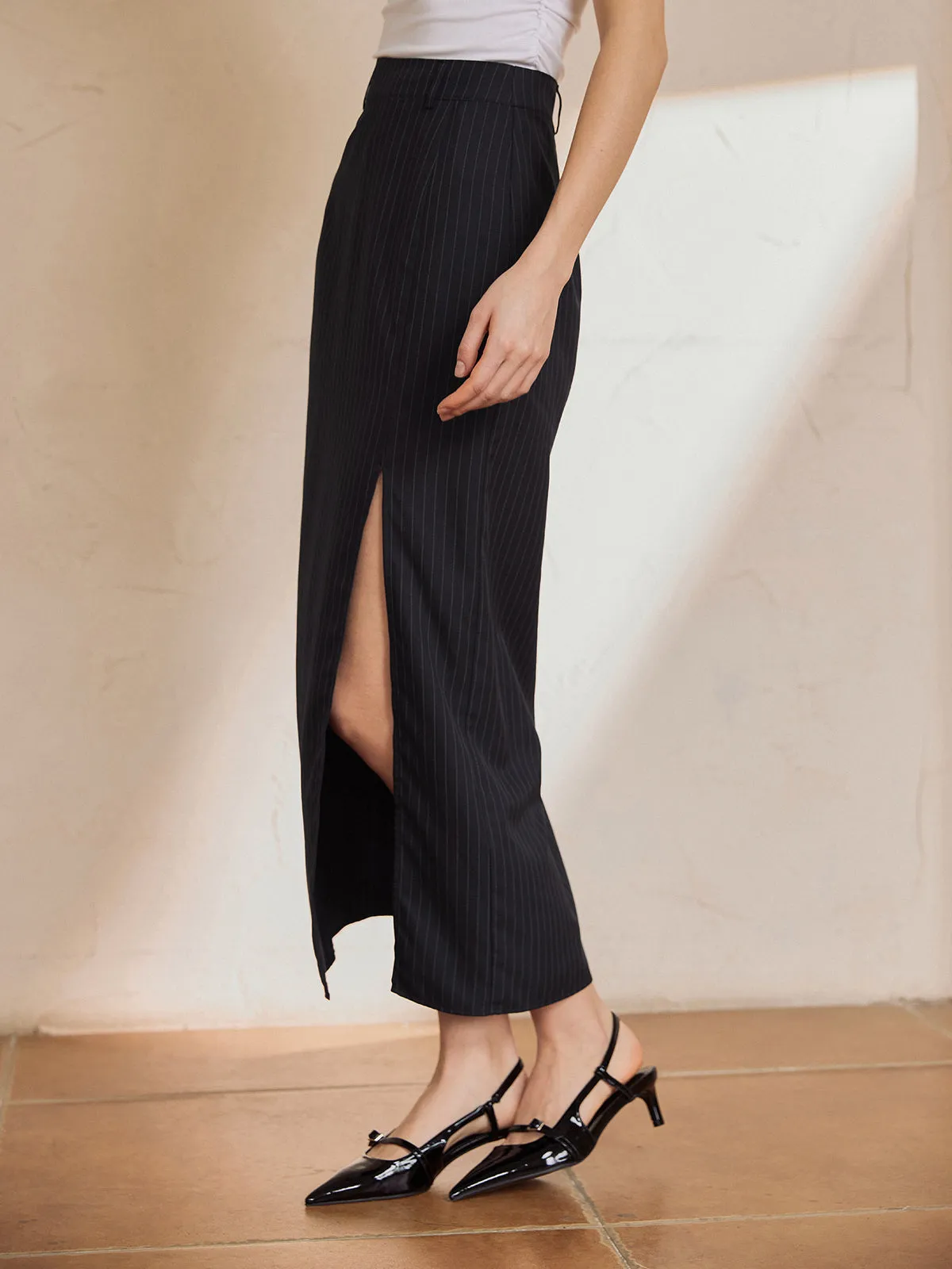 Solid Stripe Split Maxi Skirt sold by COMMENSE product image thumbnail 2