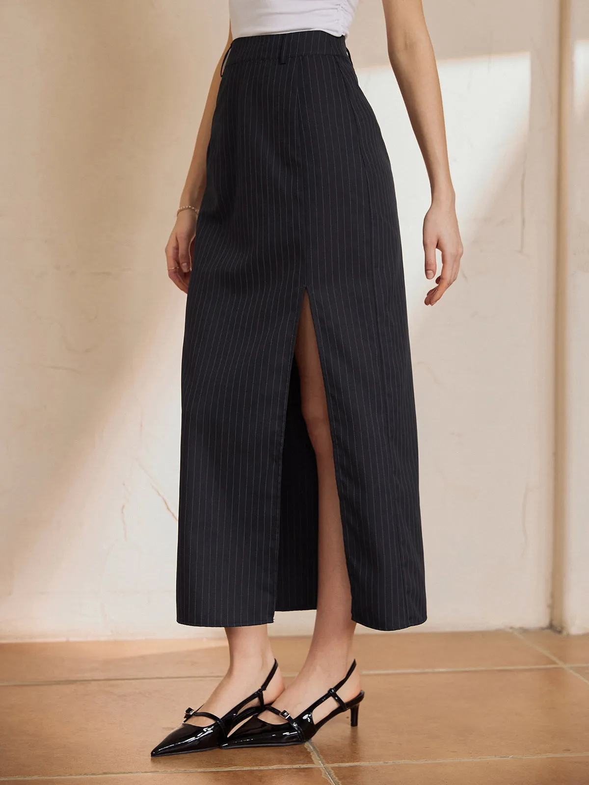 Solid Stripe Split Maxi Skirt sold by COMMENSE product image thumbnail 3