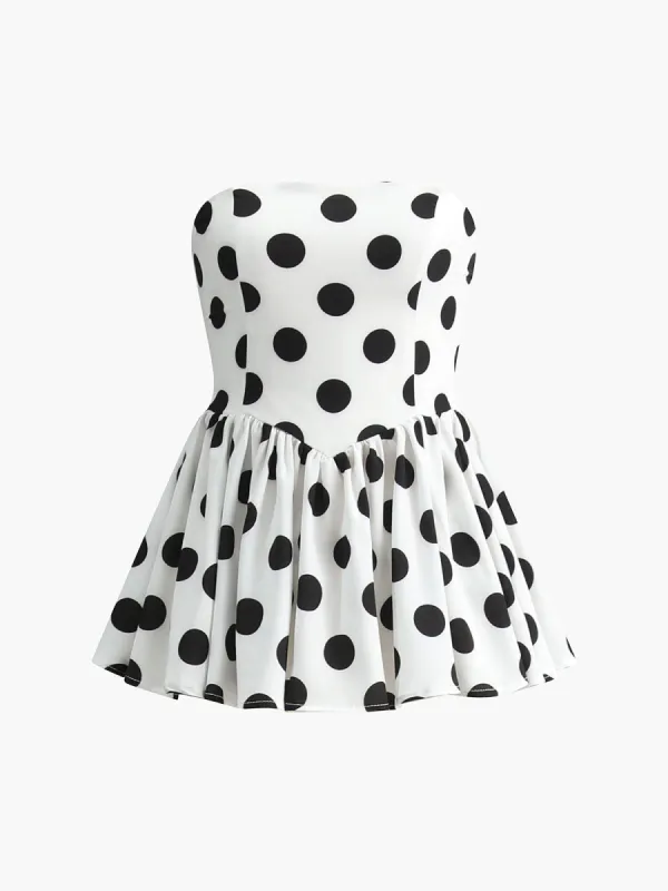 Polka Dot Print Shirred Back Tube Top sold by COMMENSE