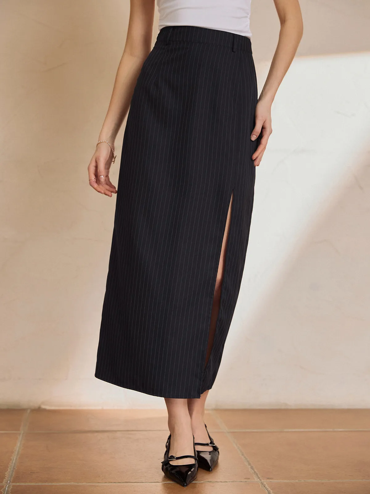 Solid Stripe Split Maxi Skirt sold by COMMENSE product image thumbnail 4