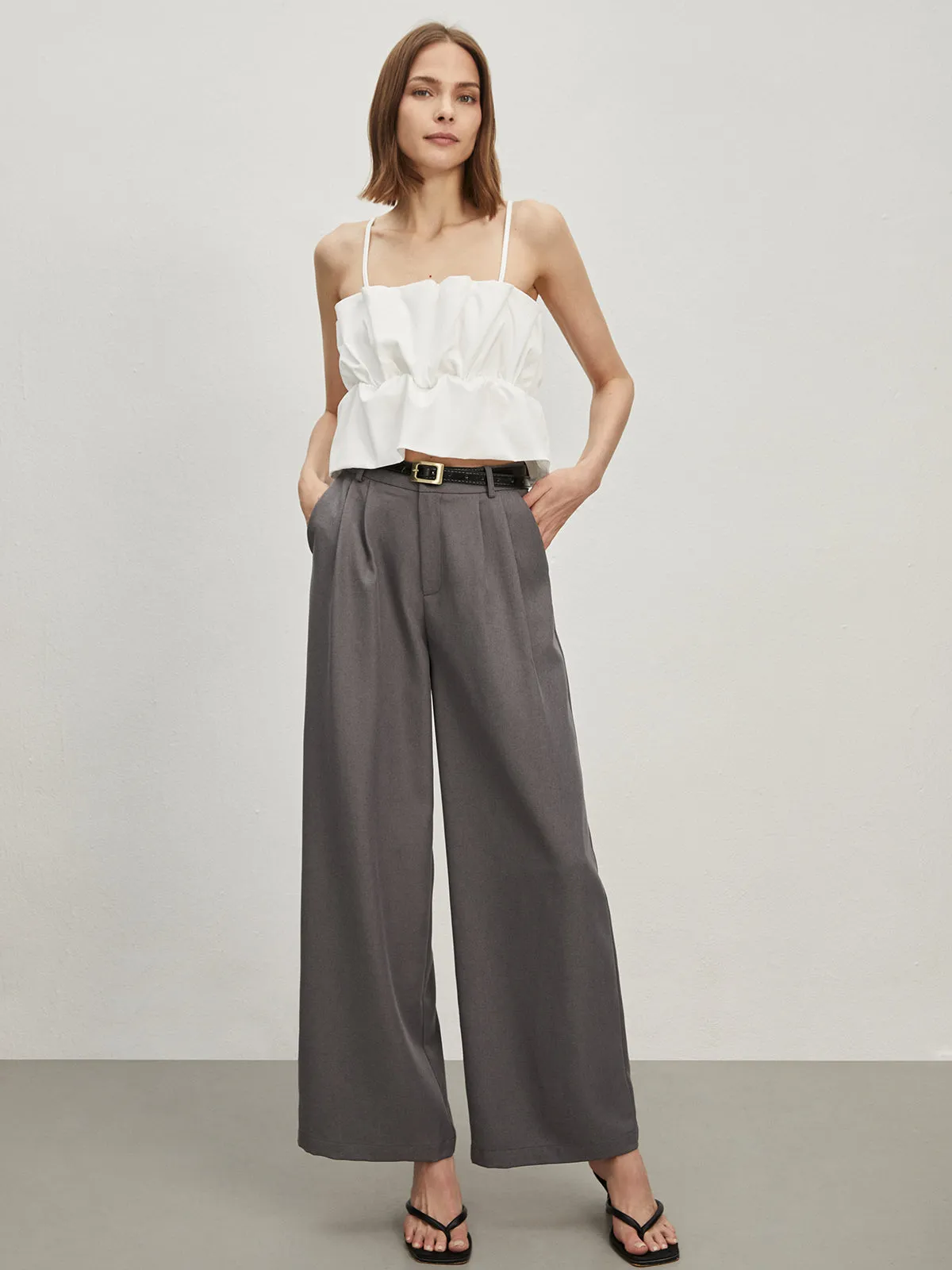 Solid Wide Leg Pants sold by COMMENSE product image thumbnail 4